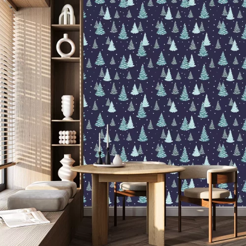 Tapete Winterwald bei Nacht