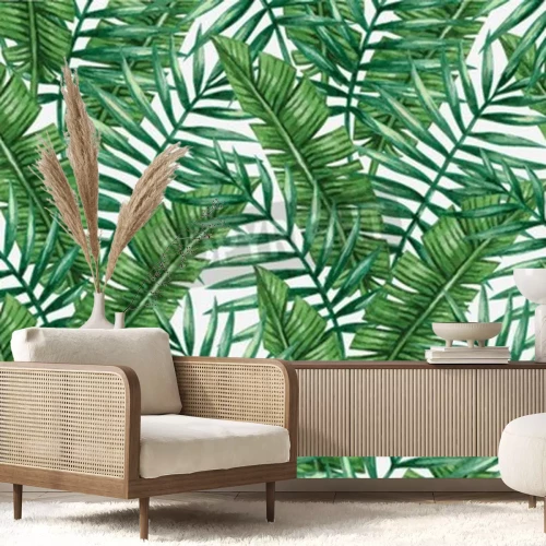 Fototapete Muster mit Natur vor weißem Hintergrund