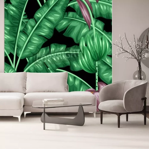 Fototapete Muster mit Natur vor schwarzem Hintergrund