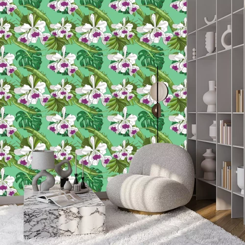 Tapete Nahtlose Vektor-Muster von exotischen Vektor gezeichneten Blumen und Blätter. Tropischer Hintergrund.