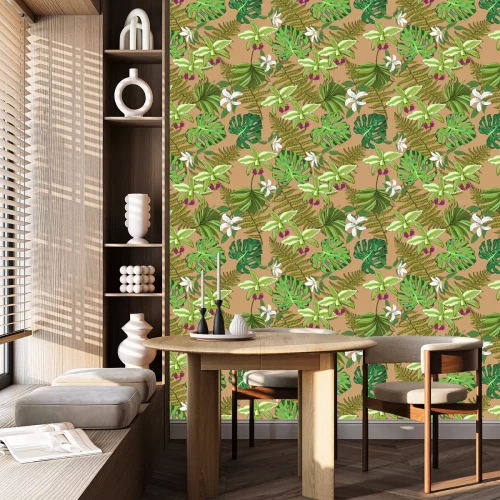 Tapete Nahtlose Vektor-Muster von exotischen Vektor gezeichneten Blumen und Blätter. Tropischer Hintergrund.