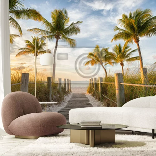 Fototapete Fußgängerbrücke zum Smathers Beach bei Sonnenaufgang - Key West, Florida