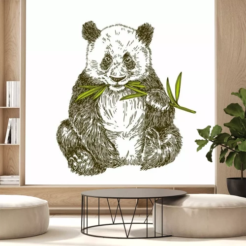 Sticker Panda mit Stielbambus. Vektor-Illustration,