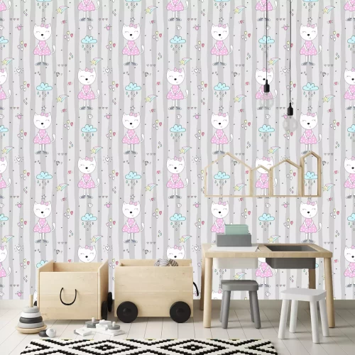 Tapete Kätzchen auf gestreiftem Hintergrund