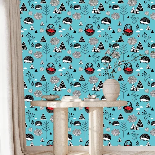 Tapete Niedliche Igel unter den Waldgeschenken