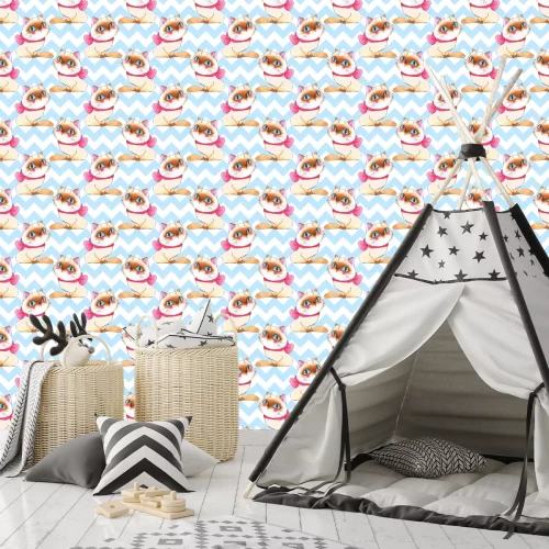 Tapete Aquarellkätzchen mit Schleifen