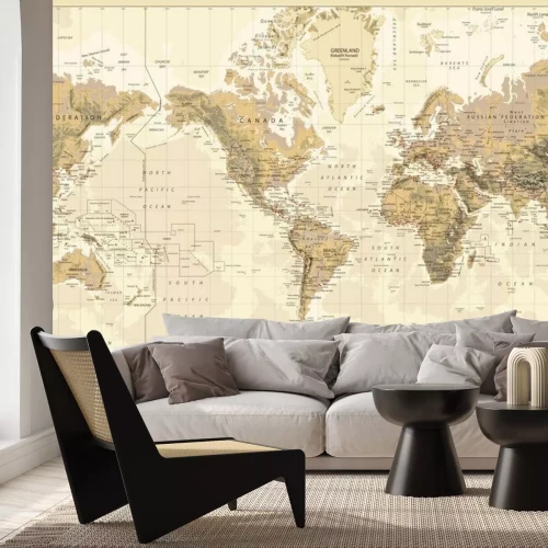 Sticker Vintage Physical World Map-Amerika Centered-Farben von Brown