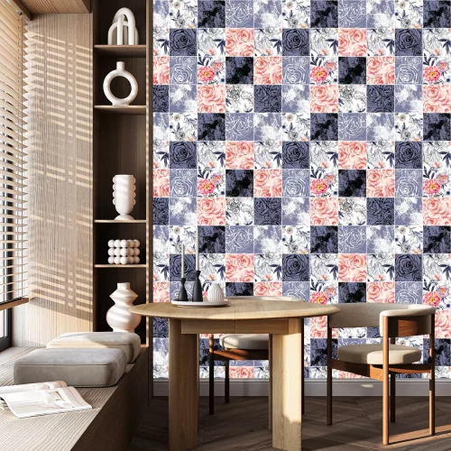 Tapete Rosen in verschiedenen Stilen auf Quadraten
