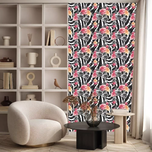 Tapete Teerosen rosa und grau Zebra-Hintergrund