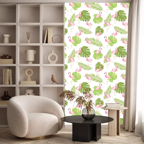Tapete Flamingos umzingelt von Blättern