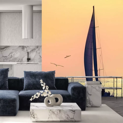 Sticker Skyline Segelboot und zwei Möwen