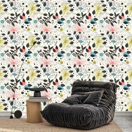 Tapete Blumen und Blätter im skandinavischen Stil