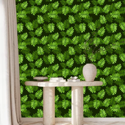 Tapete Grüne Blätter unter Schwarzem