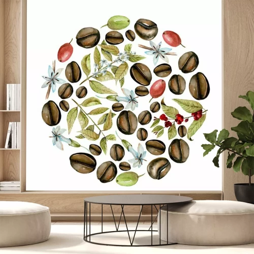 Sticker Kaffeebohnen und weiße Blumen