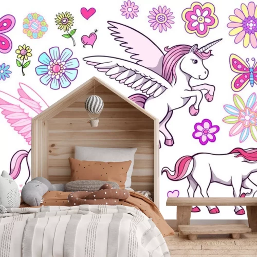 Sticker Einhörner unter Blumen