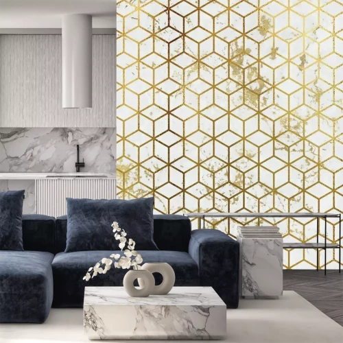 Fototapete Goldene 3D Hexagone