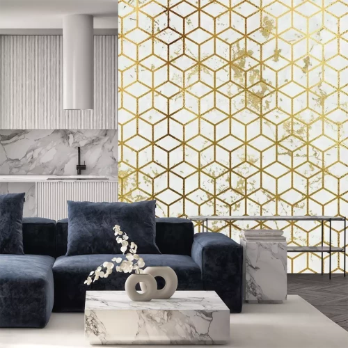 Sticker Aquarell Marmor Hintergrund mit geometrischen Würfel Muster.