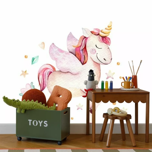 Sticker Lächelndes Einhorn mit Flügeln