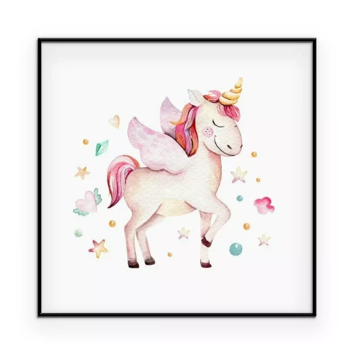 Poster Lächelndes Einhorn mit Flügeln