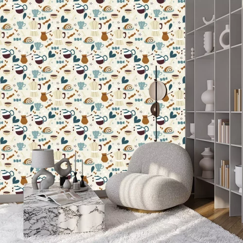 Tapete Nahtloses Handgezeichnetes Kaffee-Muster.