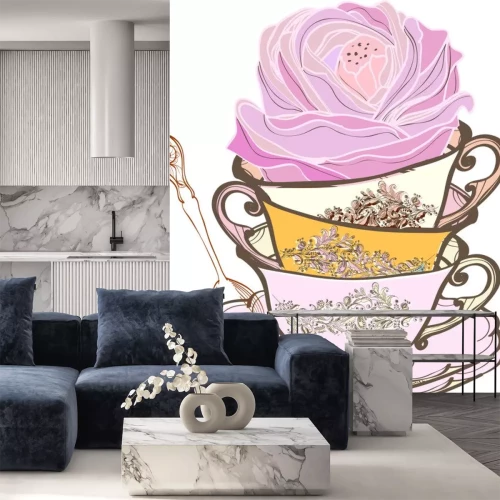 Sticker Tasse Tee mit Blume