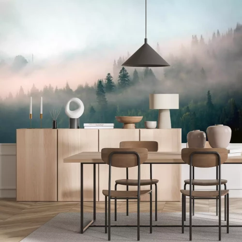 Fototapete Morgennebel im Bergwald