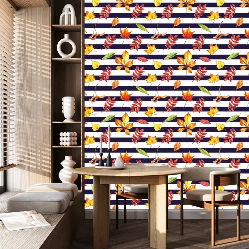 Tapete Nahtlose helle fallen Blätter auf gestreiften Hintergrund