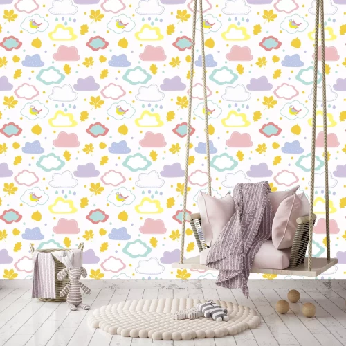 Tapete Pastellwolken und Vögel