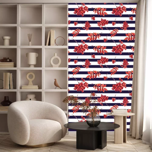 Tapete Nahtlose rote Eberesche Beeren auf gestreiften Hintergrund