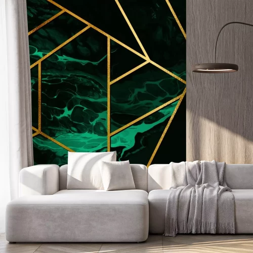 Sticker Goldene Linien auf grünem Marmor-Hintergrund