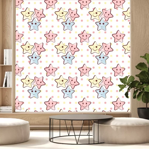 Sticker Rote gelbe blaue Sterne mit Lächeln