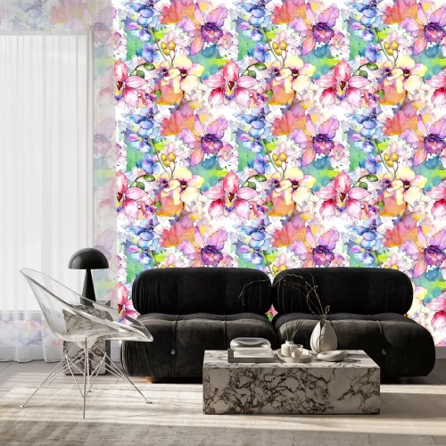 Tapete Voller Name der Pflanze: bunte Orchidee. Aquarell wilde Blume für Hintergrund, Textur, Wrapper Muster, Rahmen oder Grenze.