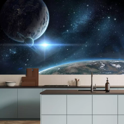 Sticker Weltraum Planeten unterschiedlicher Größe vor dem Hintergrund eines Sterns