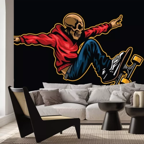 Sticker Schädel-Reit-Skateboard