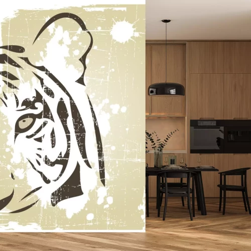Sticker Tiere Tiger schwarzer Umriss und beige Hintergrund
