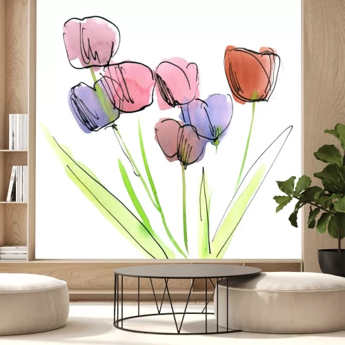 Sticker Farbige Zeichnung von Blumen