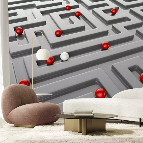 Fototapete 3D Kugeln im grauen Labyrinth