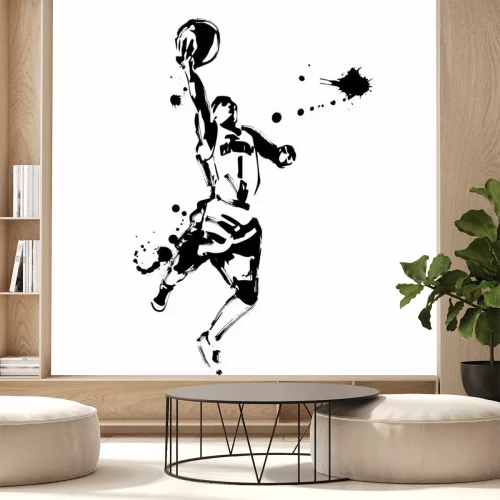 Fototapete Schwarz-weiße Silhouette eines Basketballspielers in Aquarell
