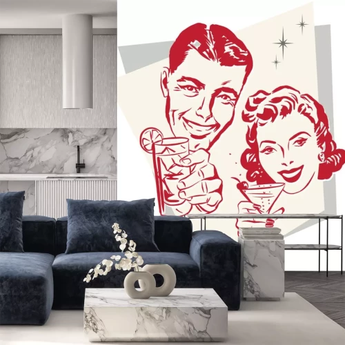 Sticker Smiling 1950er Paar Anheben eines Toasts mit Cocktail-Gläser