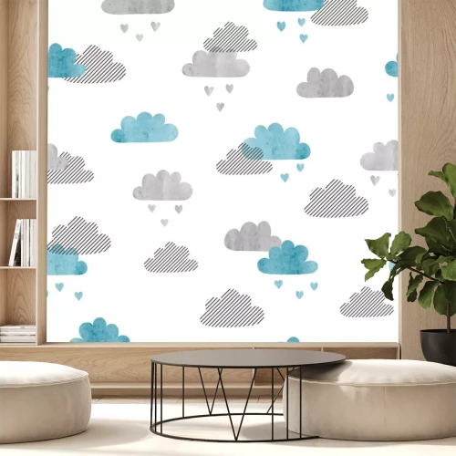 Sticker Muster mit Aquarell-Wolken