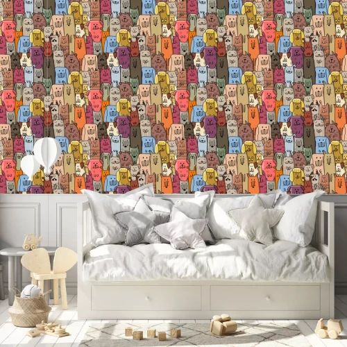 Tapete Bunte Hunde in Reihen sitzend