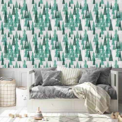 Tapete Abstraktes Muster mit Bäumen auf grauem Hintergrund