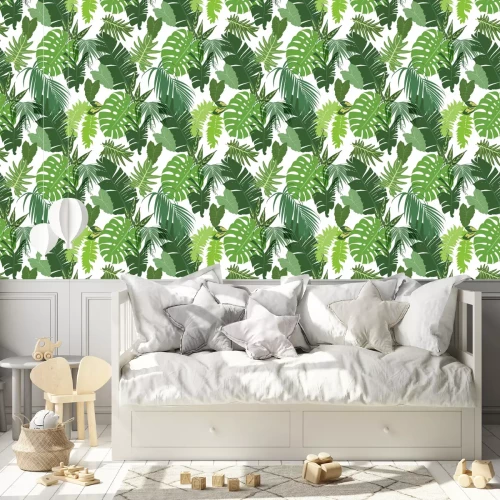 Tapete Arrangement mit grünen Blättern