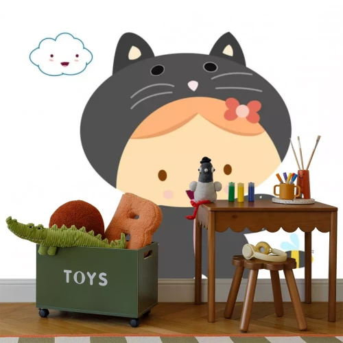 Sticker Mädchen mit Katze Kostüm, kawaii