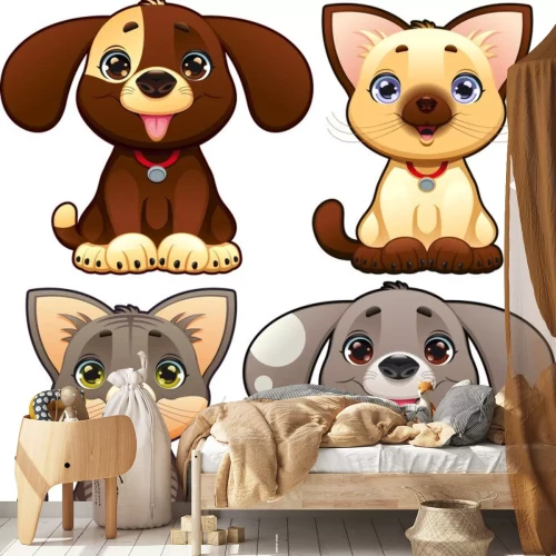 Sticker Nette Hunde und Katzen. Vector isoliert Zeichen.