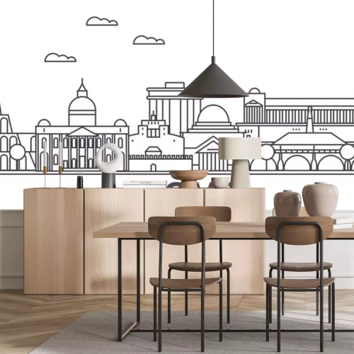 Sticker Rom-Architekturlinie Skylineillustration. Lineares Vektorstadtbild mit berühmten Marksteinen, Stadtansichten, Designikonen. Bearbeitbare Striche