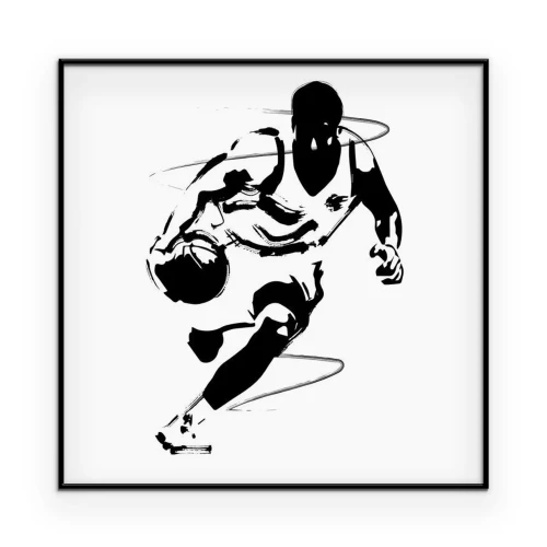 Poster Schwarz-Weiß-Grafik eines Basketballspielers in Bewegung