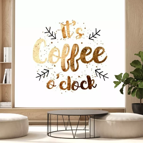 Sticker Vector "Es ist Kaffee Uhr" Zitat-Label-Design mit Hand gezeichneten Aquarell Textur für Poster, Grußkarten, Menüs, Aufkleber und andere