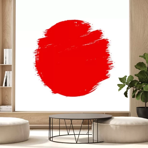 Sticker Japan Flagge asiatischen Stil rot Grunge Sonne Symbol isoliert auf weißem Hintergrund. Handgezeichnete Pinselstriche