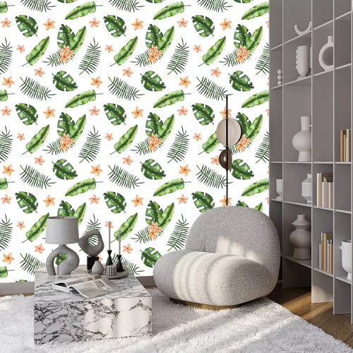 Tapete Plumeria und Blätter